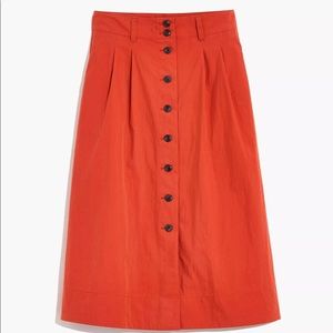 Madewell Poplin Pleated Button-Front Midi Skirt sz 14 NWT
